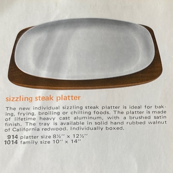 Vintage Sizzling Steak / Fajita Platter In Original Packaging- Walnut/Aluminum - Picture 3 of 12
